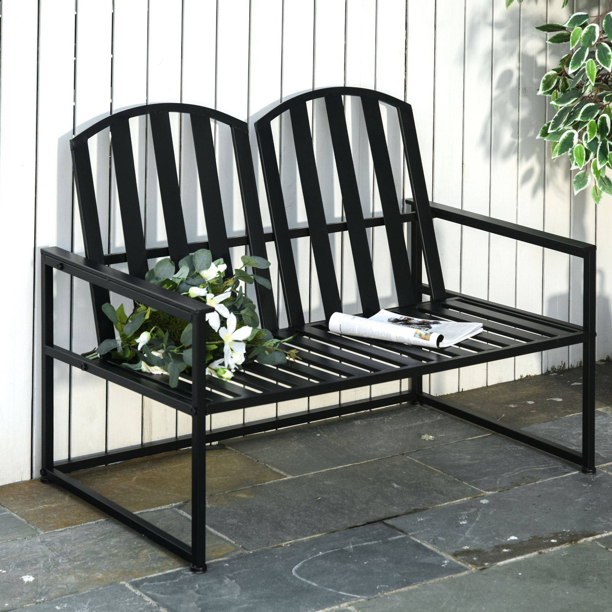 Outsunny - Banc de jardin design contemporain 2 places dim. 108L x 63l x 80H cm métal époxy noir - Outsunny - Imagen 2