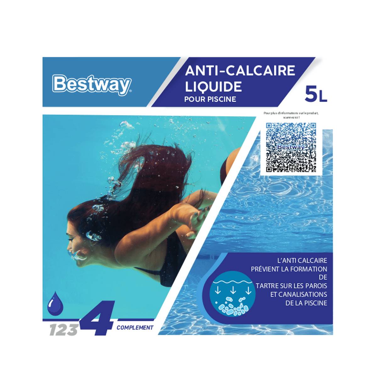 Bestway - Liquide anticalcaire pour piscine Bestway 21001, seau 5 L, protège liner, parois et équipements