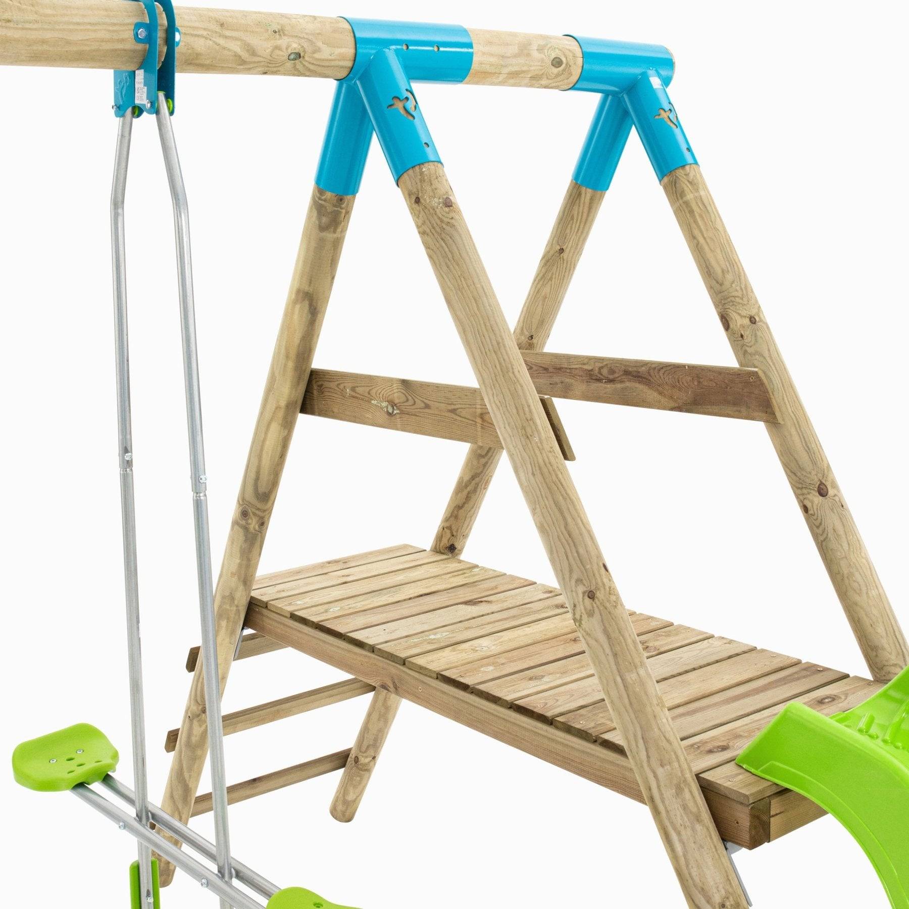 Tp Toys - Station GENÊT 2 balançoires - vis-à-vis - toboggan - kit d'ancrage - bois FSC® h209 cm - Imagen 5