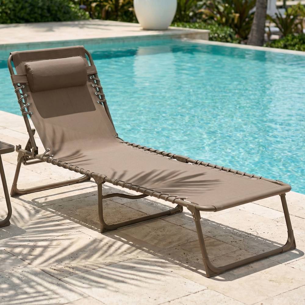 Chaise Longue Pliante taupe, transat extérieur inclinable CASABEL