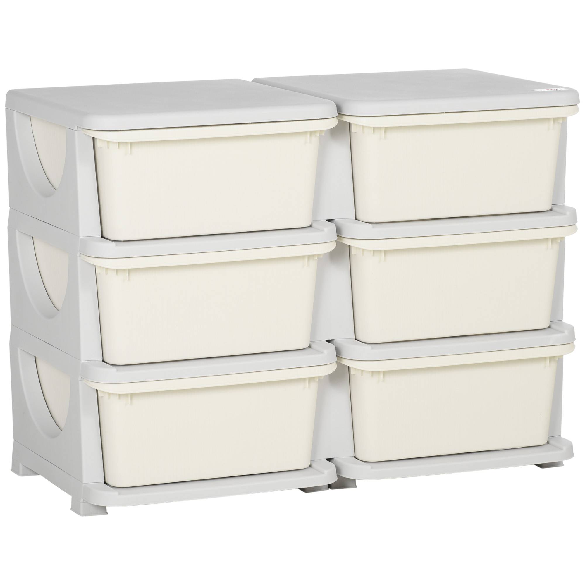 Tour de rangement pour enfants avec 6 tiroirs, organisateur de jouets avec bords arrondis et poignées, 75 x 37 x 56,5 cm, crème - Image 1