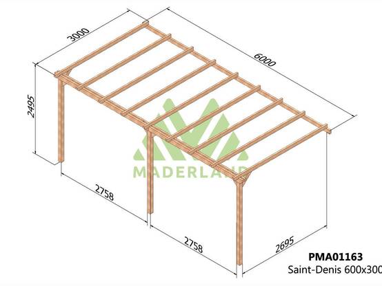 Pergola adossée en bois massif Saint-Denis 600 x 300 cm + 3 supports surélevés - Maderland - Image 2