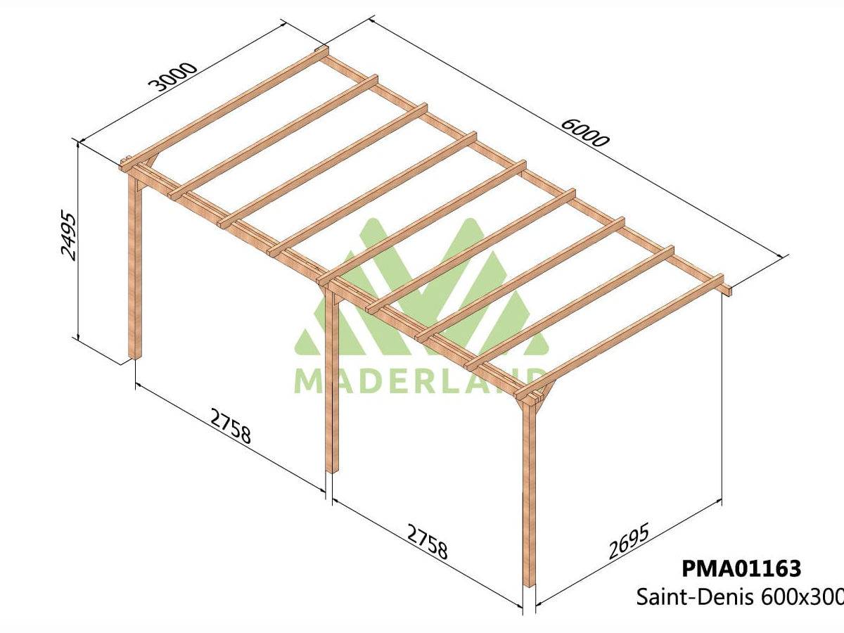 Pergola adossée en bois massif Saint-Denis 600 x 300 cm + 3 supports surélevés - Maderland - Image 2