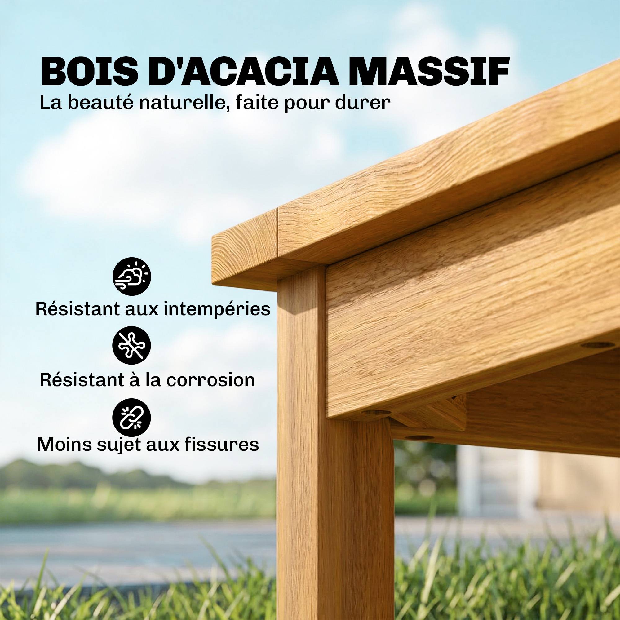 Table basse de jardin bois d'acacia naturel 48 x 48 x 46 cm - PANGIVO - Image 6