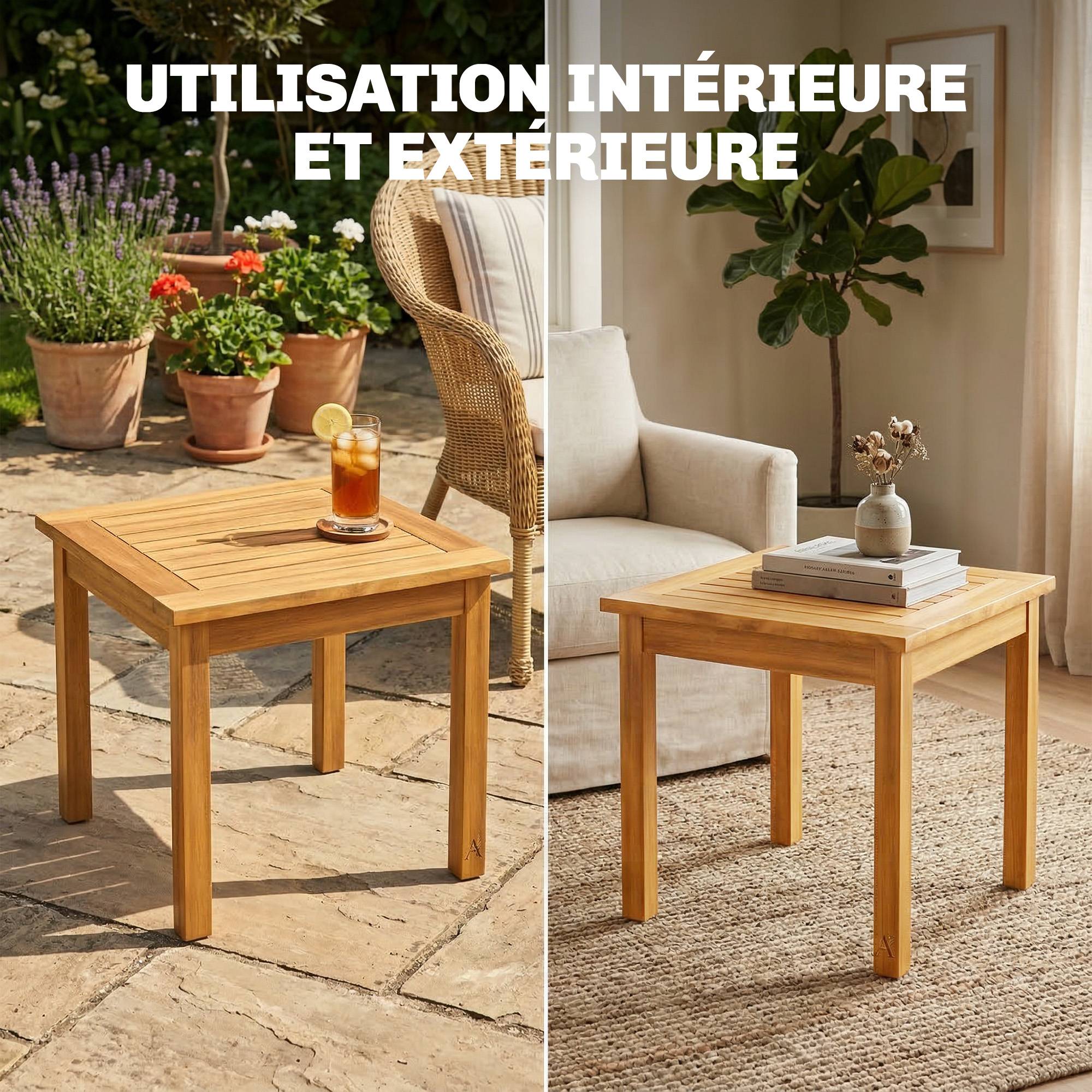 Table basse de jardin bois d'acacia naturel 48 x 48 x 46 cm - PANGIVO - Image 8
