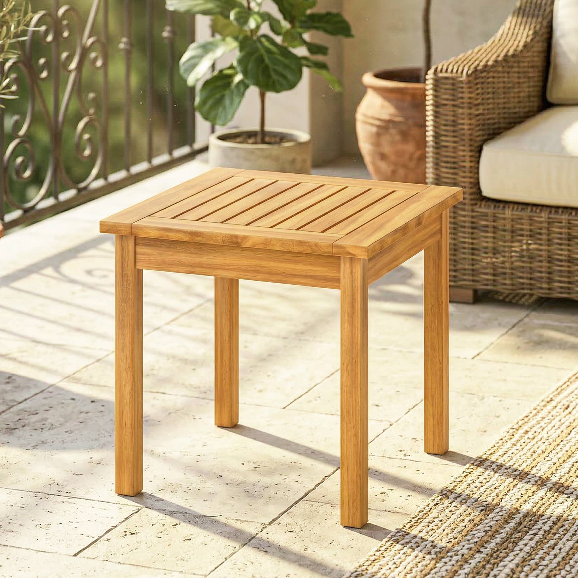 Table basse de jardin bois d'acacia naturel 48 x 48 x 46 cm - PANGIVO - Image 4