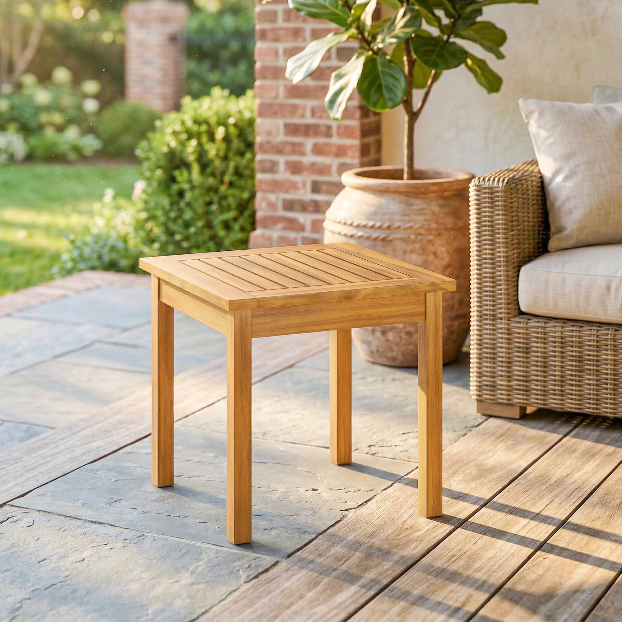 Table basse de jardin bois d'acacia naturel 48 x 48 x 46 cm - PANGIVO - Image 3