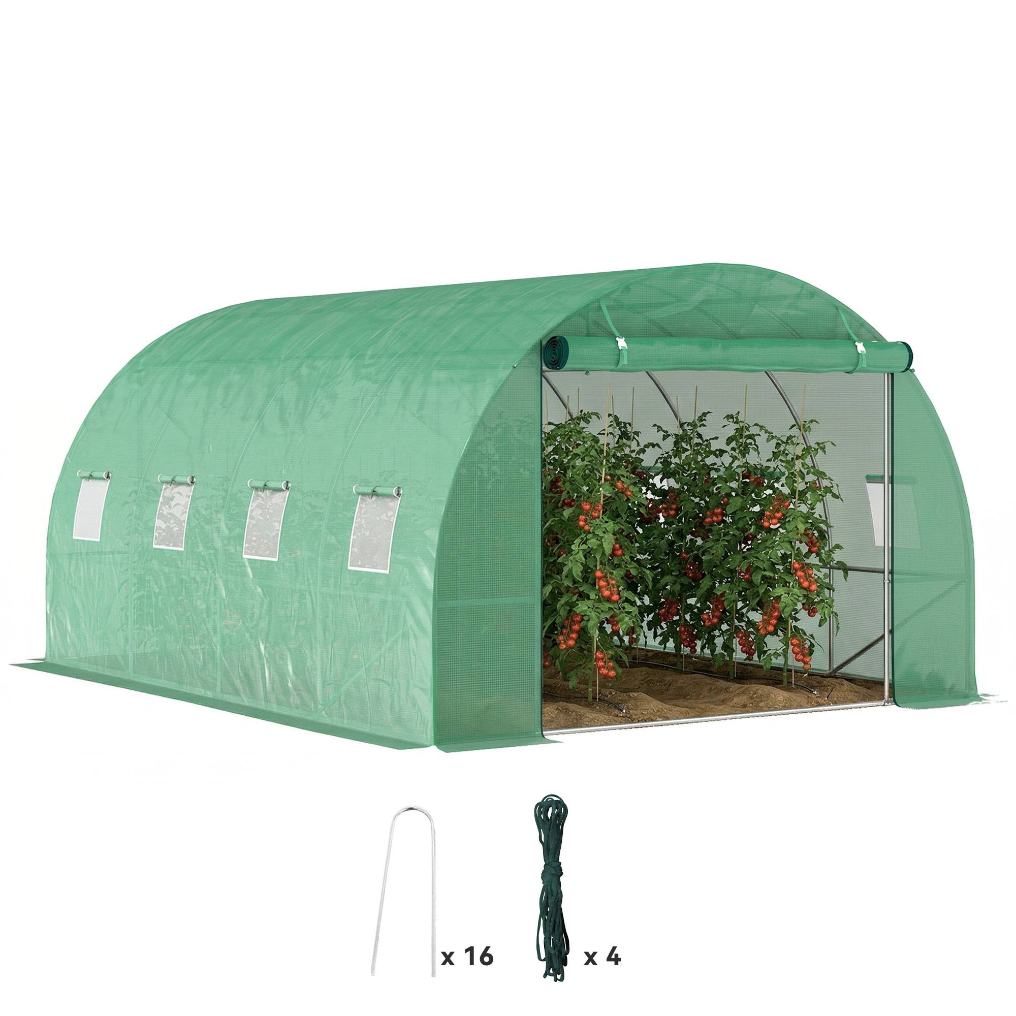 Serre Tunnel de Jardin 12 m² 4 x 3 x 2 m, Acier Galvanisé, Bâche PE, Porte et Grandes Fenêtres - Image 1