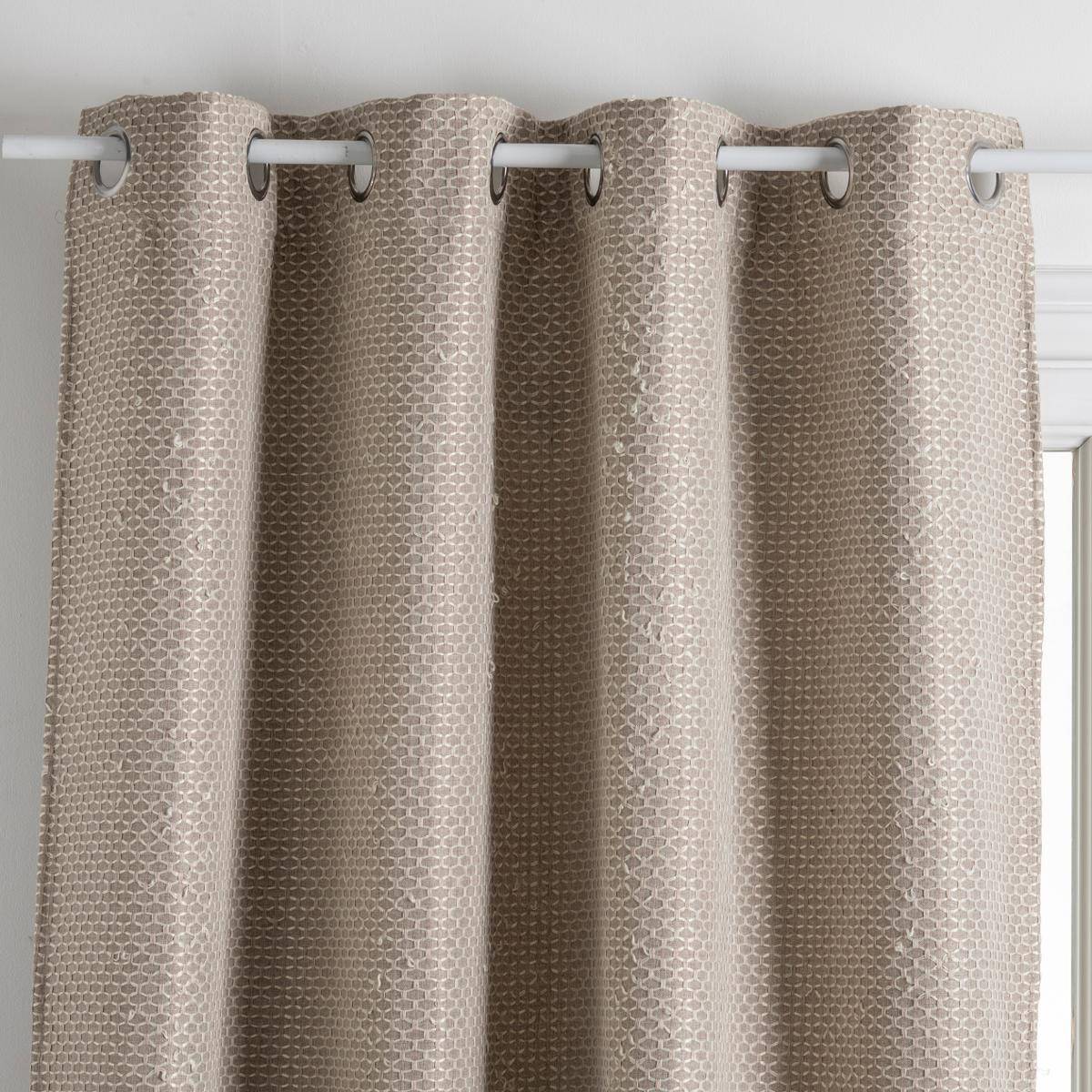 Atmosphera - Lot de 2 Rideaux à  œillets Occultant Jacquard coloris Beige Lin 140 x 260 cm - Imagen 2