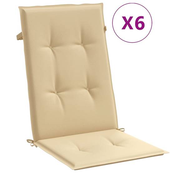 Lot de 6 Coussins Dossier Haut Tissu Polyester Anti-glisse pour Chaise de Jardin Beige Mélangé 120x50cm – ComfortXL Outdoor Living - Image 2