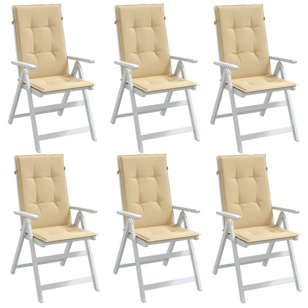 Lot de 6 Coussins Dossier Haut Tissu Polyester Anti-glisse pour Chaise de Jardin Beige Mélangé 120x50cm – ComfortXL Outdoor Living - Image 1