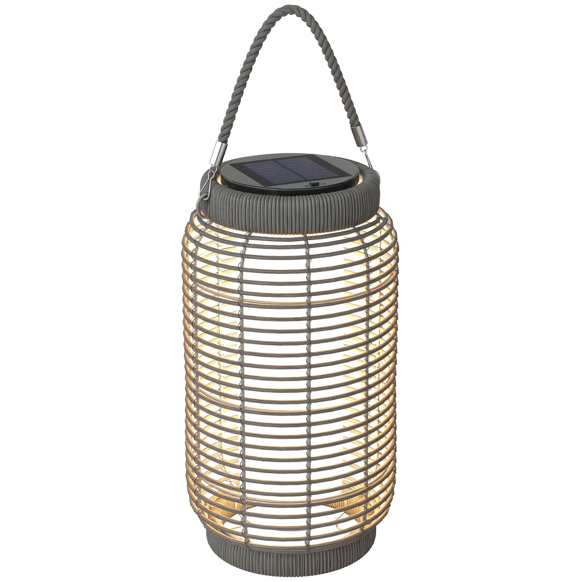 Lampadaire solaire LED extérieur résine tressée jardin terrasse allée étanche 37cm gris - ComfortXL Outdoor Living