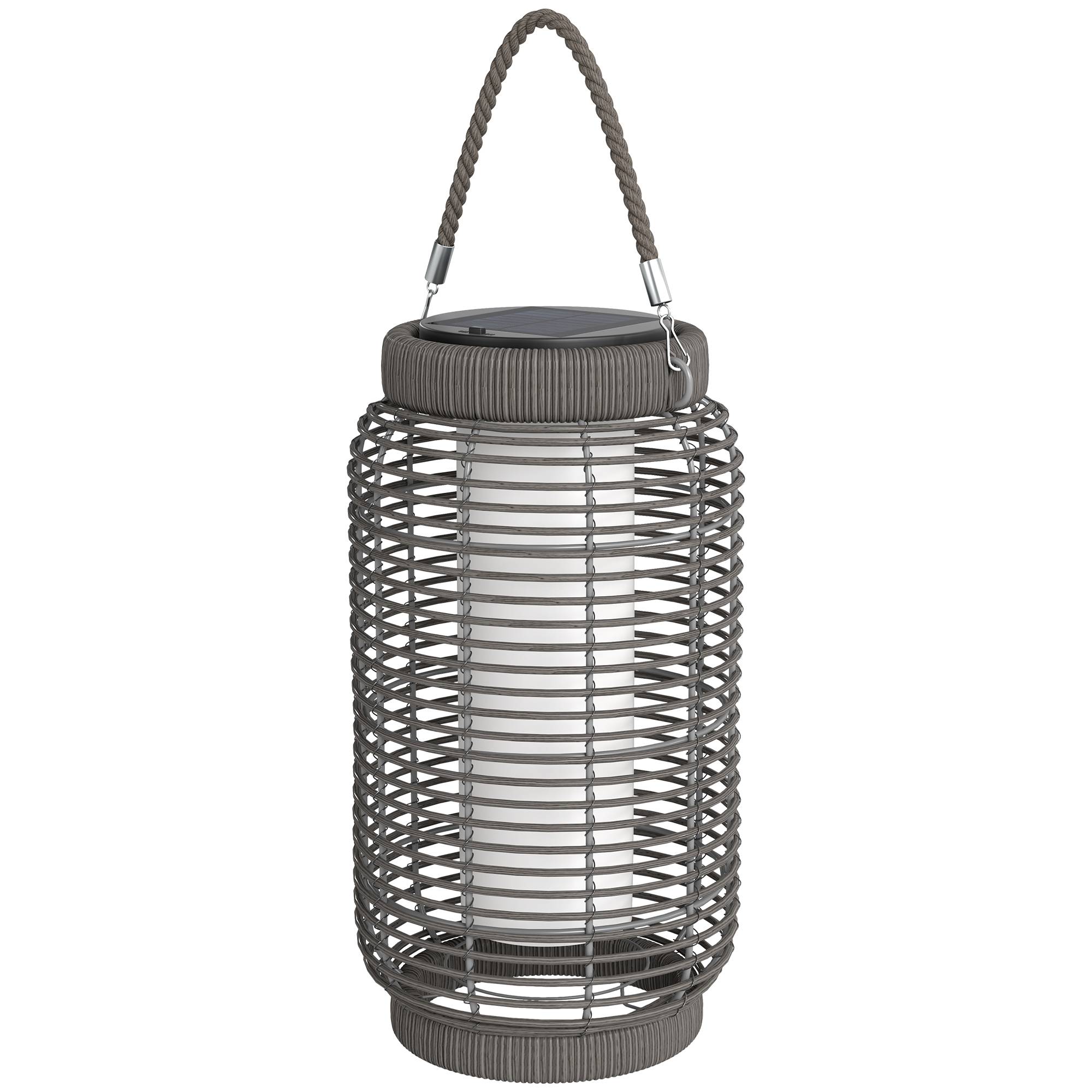 Lampadaire solaire LED extérieur résine tressée jardin terrasse allée étanche 37cm gris - ComfortXL Outdoor Living - Image 2