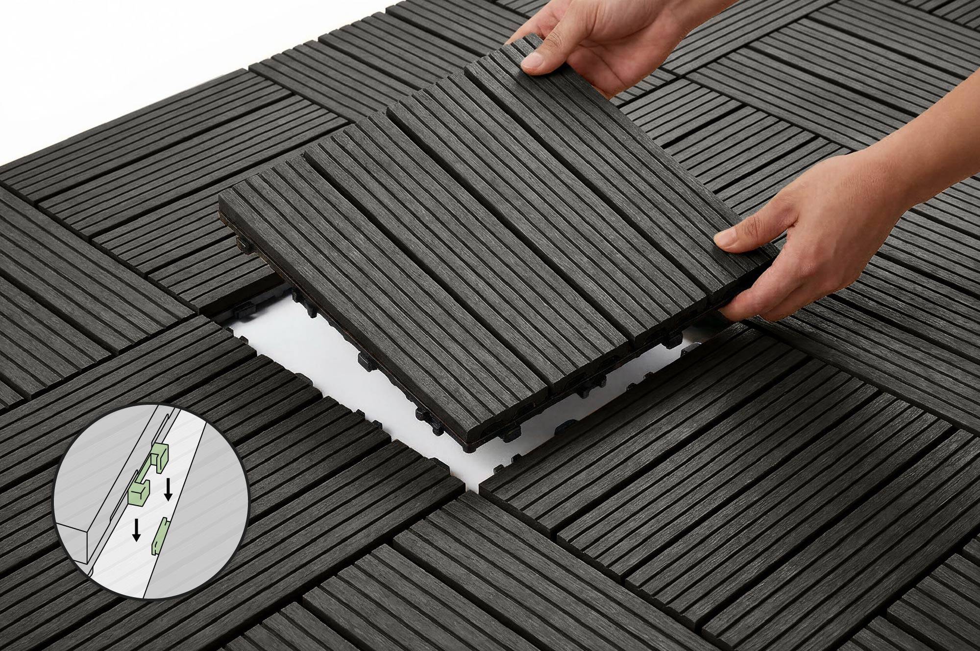 Casanoov Lot de 30 dalles clipsables terrasse en composite SERRA gris rainuré 30x30cm - Image 4