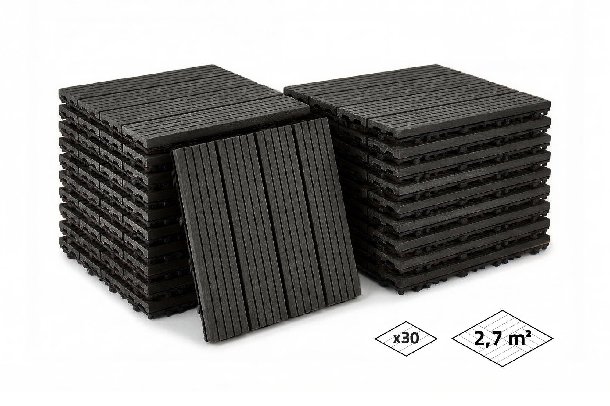 Casanoov Lot de 30 dalles clipsables terrasse en composite SERRA gris rainuré 30x30cm - Image 1