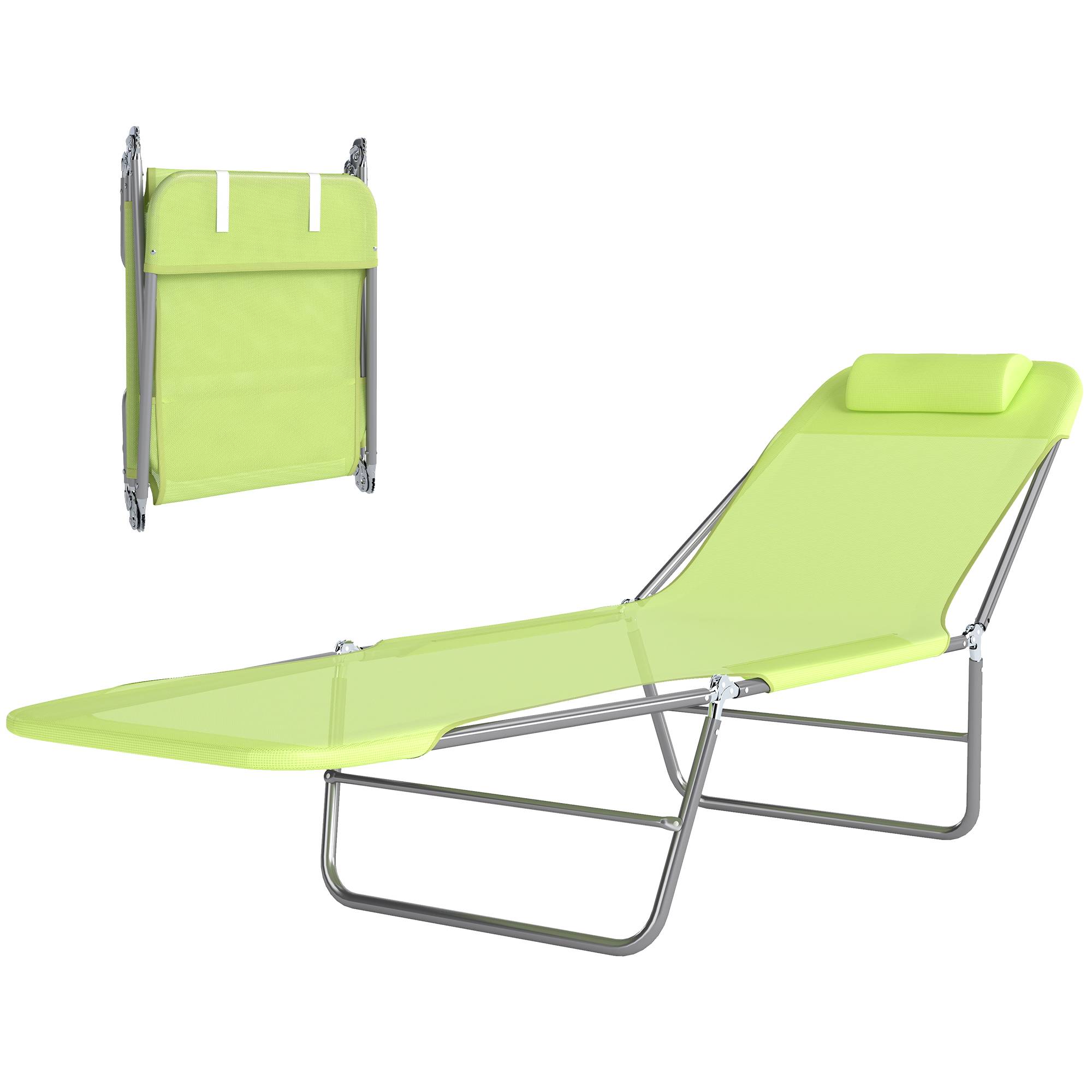 Chaise longue pliable et réglable, chaise longue de jardin avec appui-tête, chaise longue de camping, capacité 120 kg, verte - Image 2