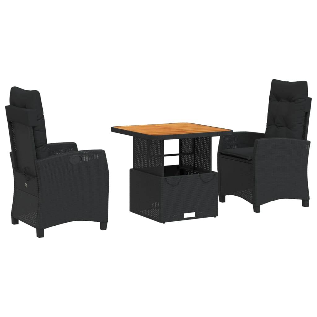 Ensemble repas jardin 2P résine tressée table relevable fauteuils inclinables Noir– ComfortXL Outdoor Living - Image 2