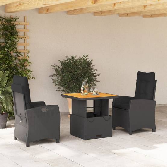 Ensemble repas jardin 2P résine tressée table relevable fauteuils inclinables Noir– ComfortXL Outdoor Living - Image 1