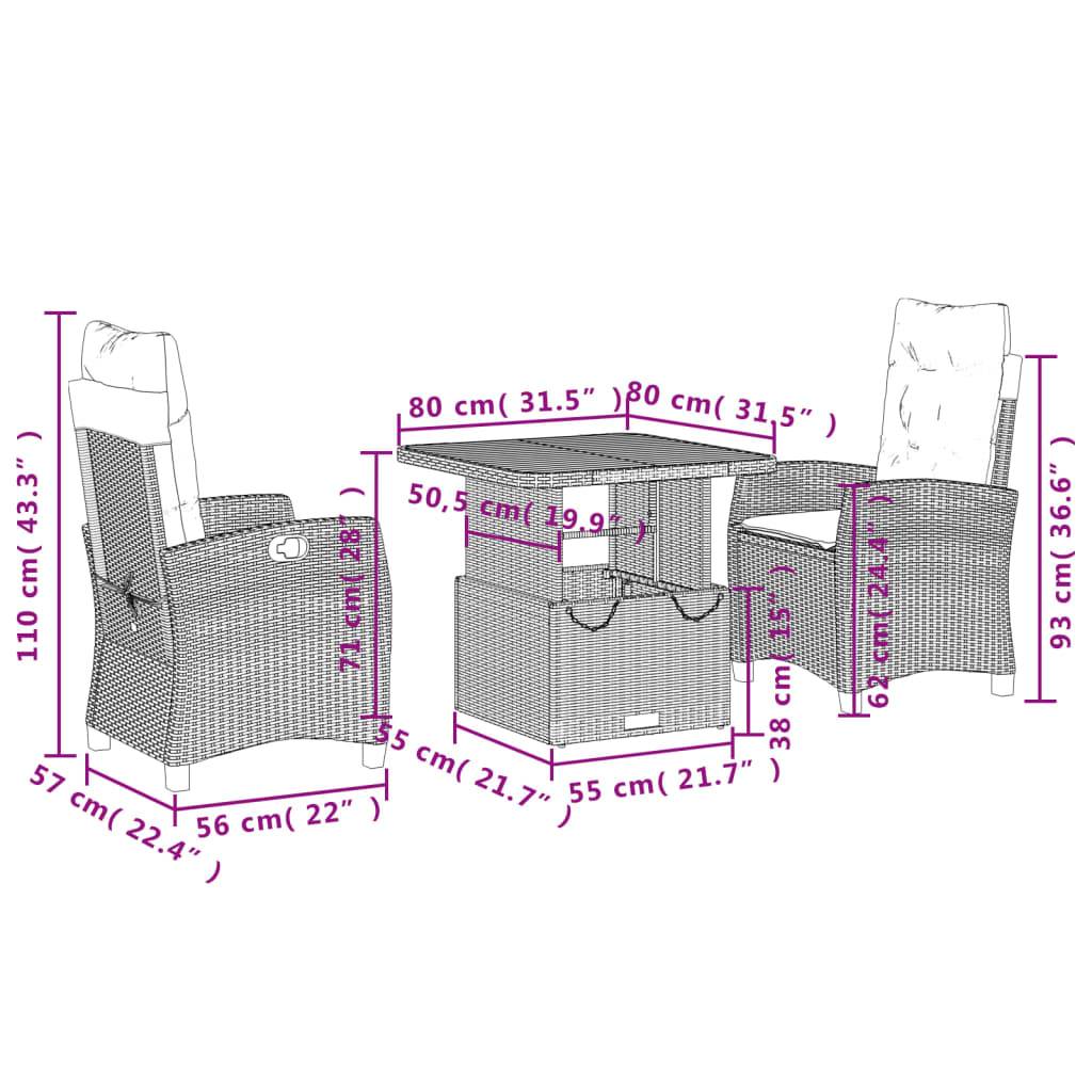 Ensemble repas jardin 2P résine tressée table relevable fauteuils inclinables Noir– ComfortXL Outdoor Living - Image 8
