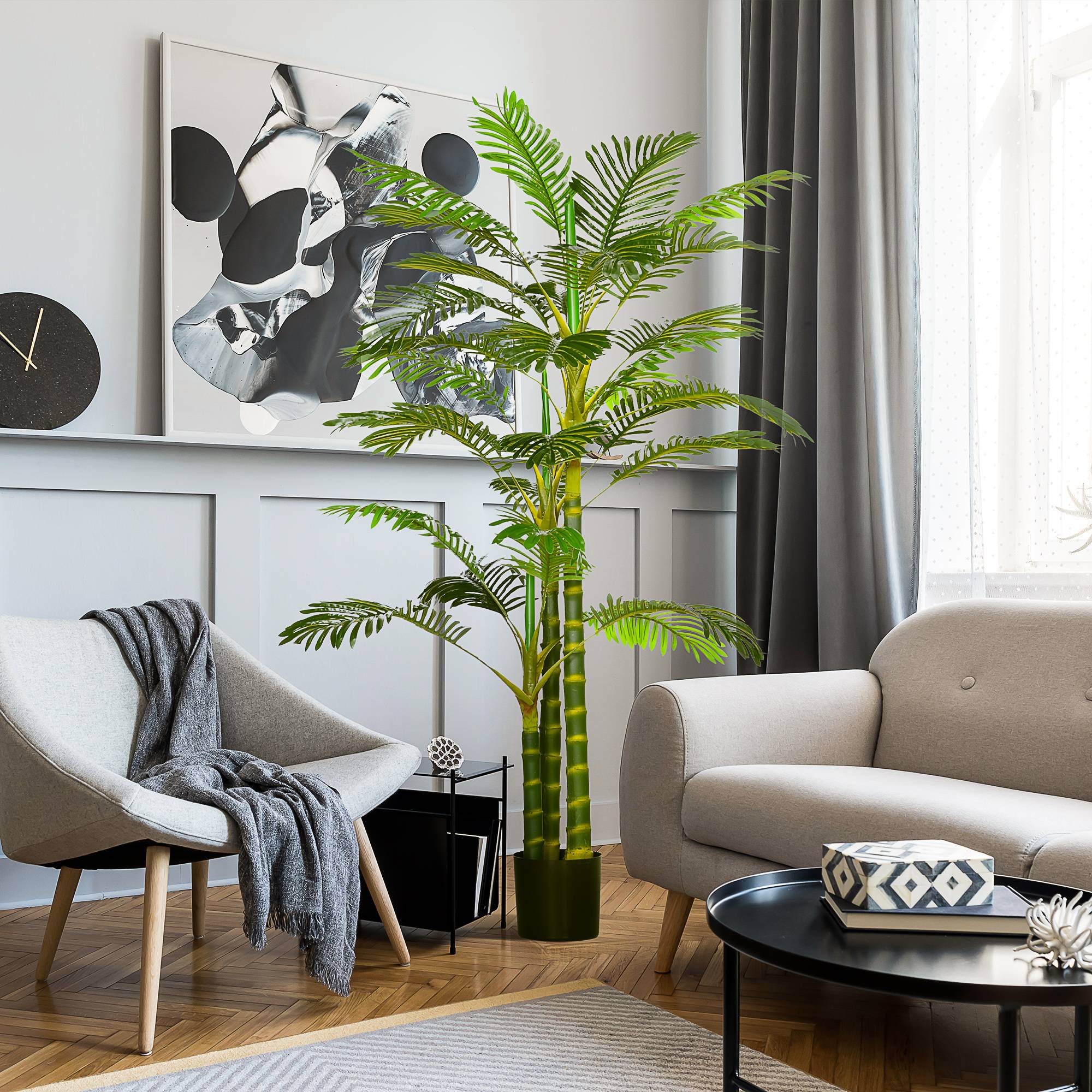 Palmier areca artificiel plastique vert 19.5 x 19.5 x 190 cm - PANGIVO - Image 4