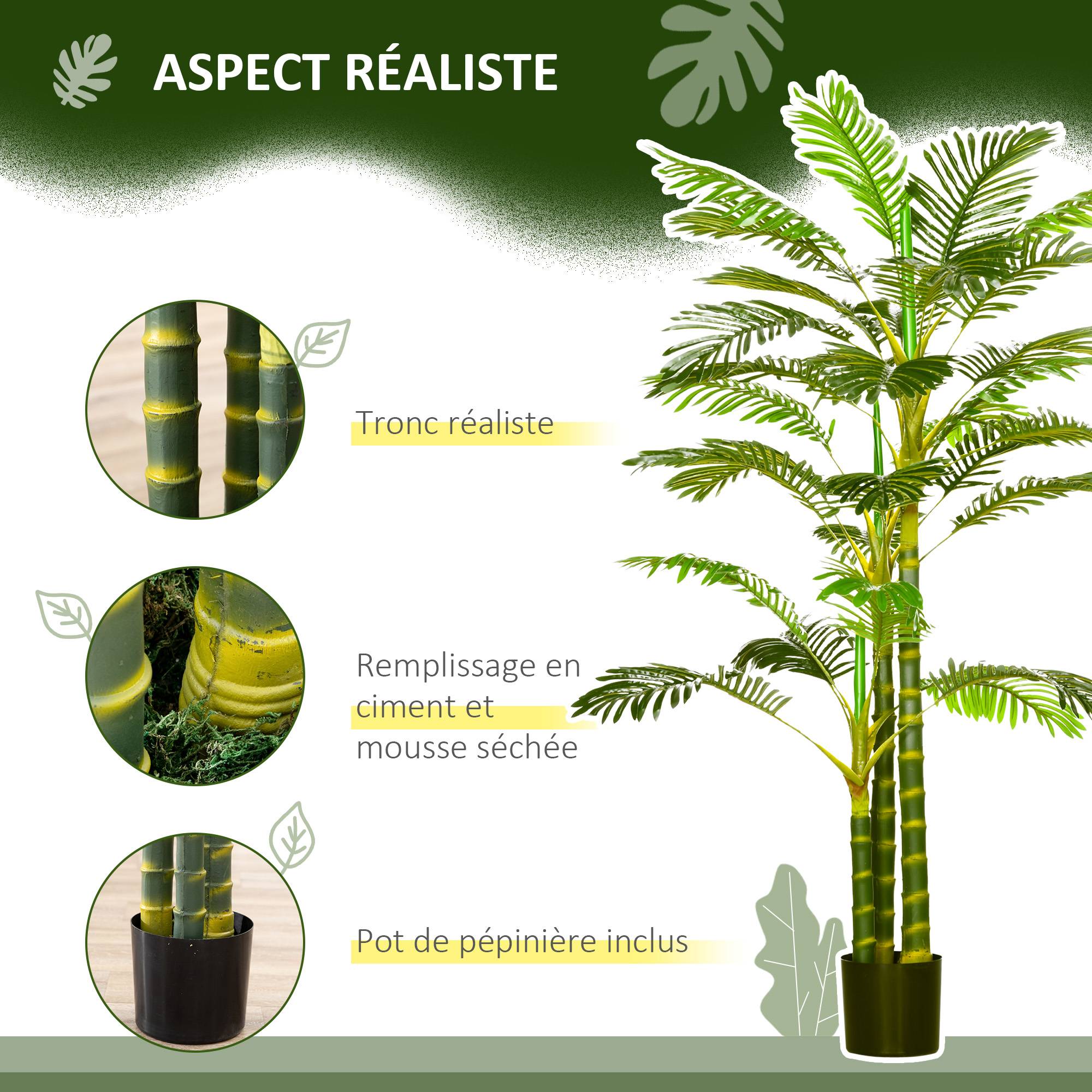 Palmier areca artificiel plastique vert 19.5 x 19.5 x 190 cm - PANGIVO - Image 6