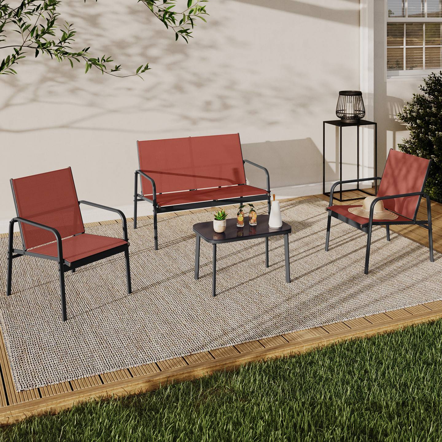 Salon de jardin bas TOLEDE 4 places avec canapé, fauteuils et table terracotta - Image 1