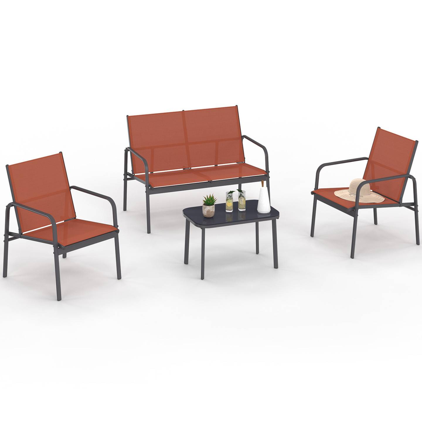 Salon de jardin bas TOLEDE 4 places avec canapé, fauteuils et table terracotta - Image 2