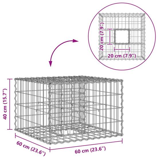 Lit surélevé gabion Acier galvanisé Argenté 60 x 60 x 40 cm - PANGIVO - Image 9