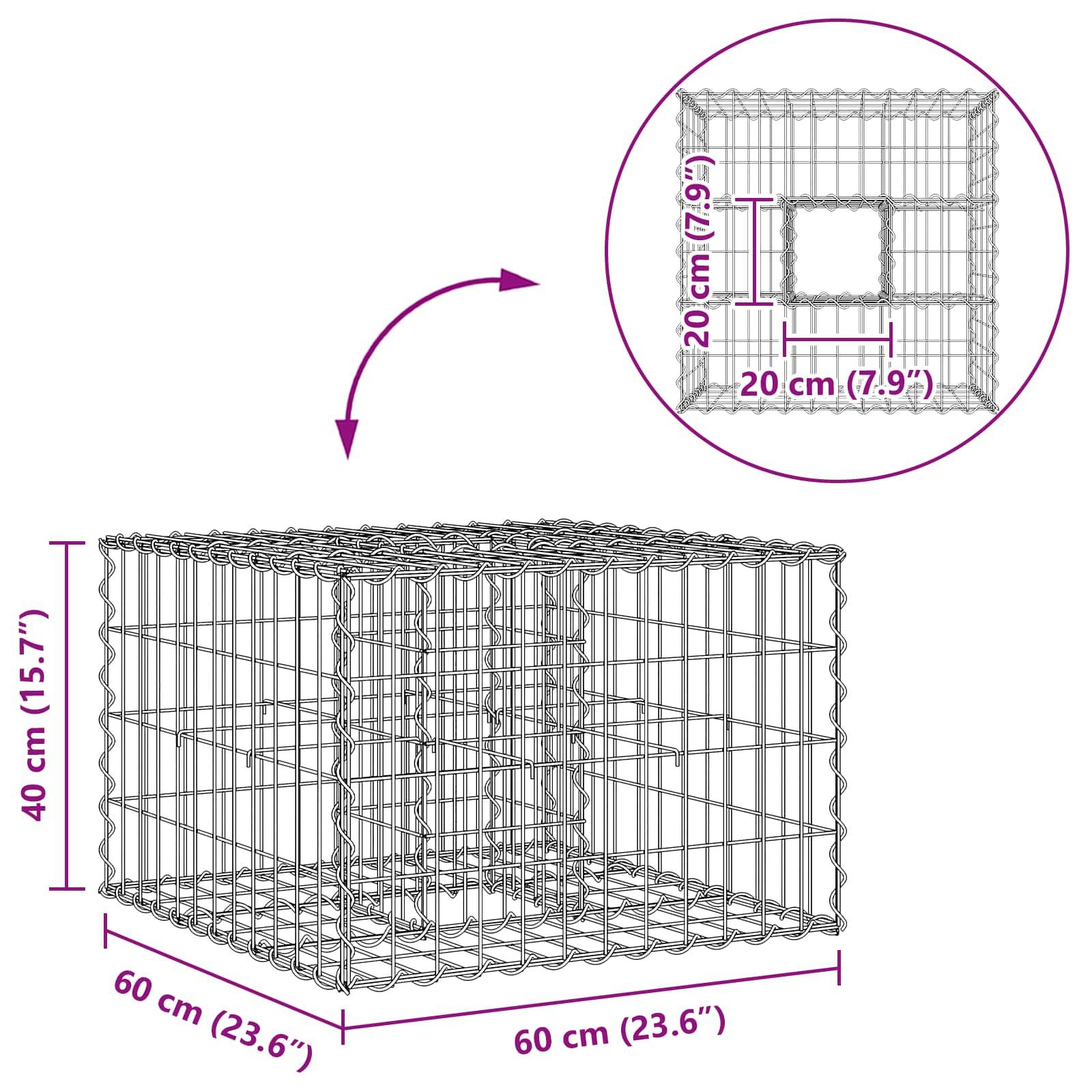 Lit surélevé gabion Acier galvanisé Argenté 60 x 60 x 40 cm - PANGIVO - Image 9