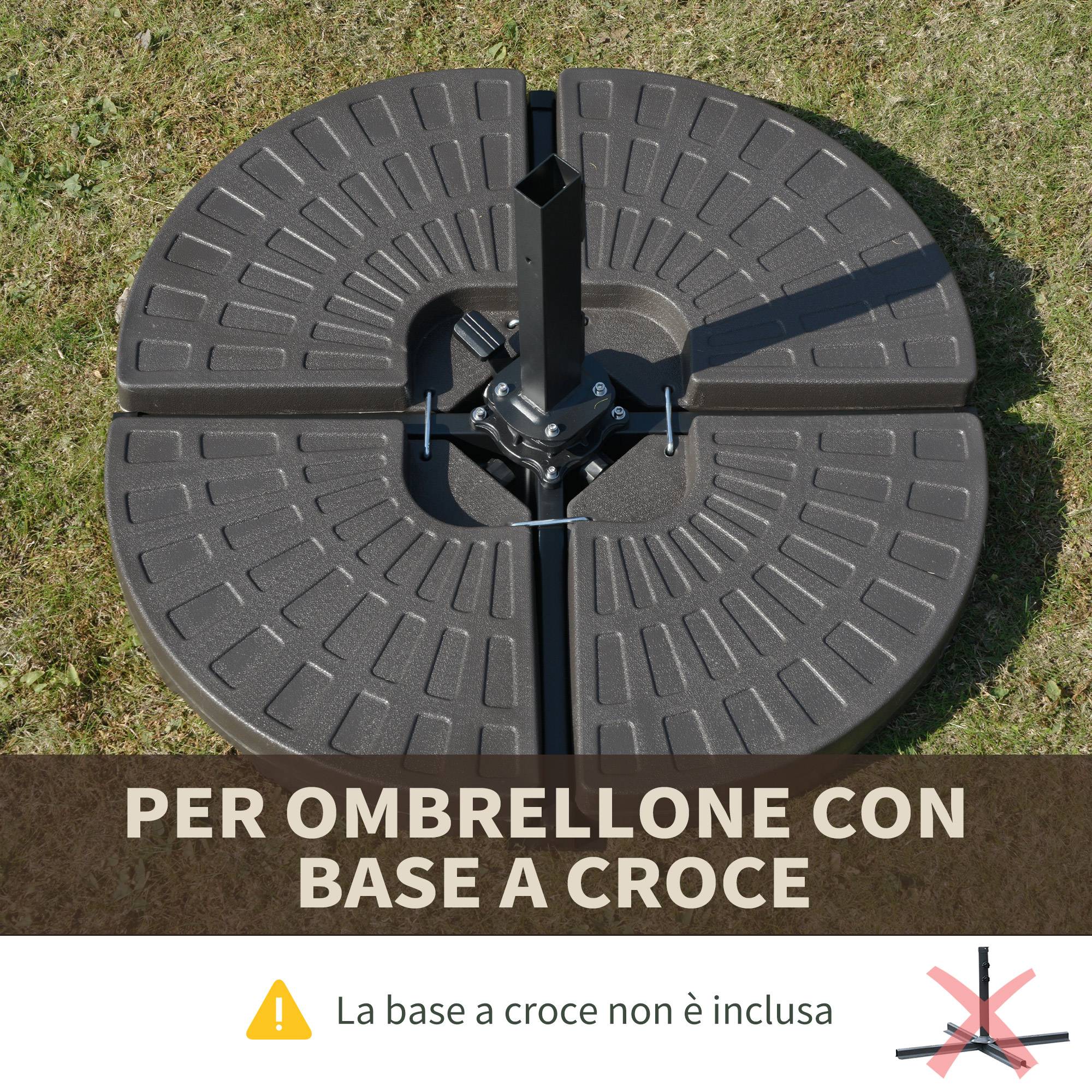 Set de 4 poids pour supports de parasol, base en HDPE, remplissable avec 68 kg d'eau ou 100 kg de sable et eau, 100x100x10,5 cm, café - Image 7