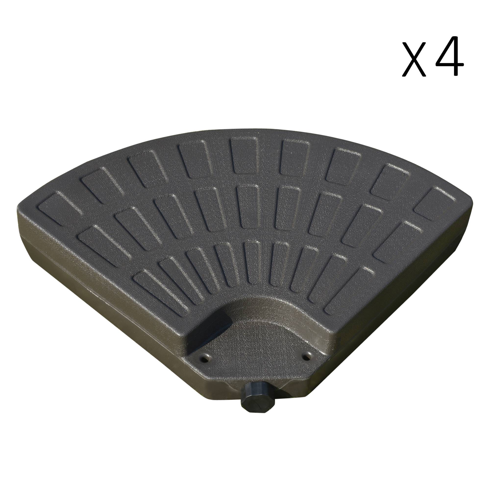 Set de 4 poids pour supports de parasol, base en HDPE, remplissable avec 68 kg d'eau ou 100 kg de sable et eau, 100x100x10,5 cm, café - Image 2