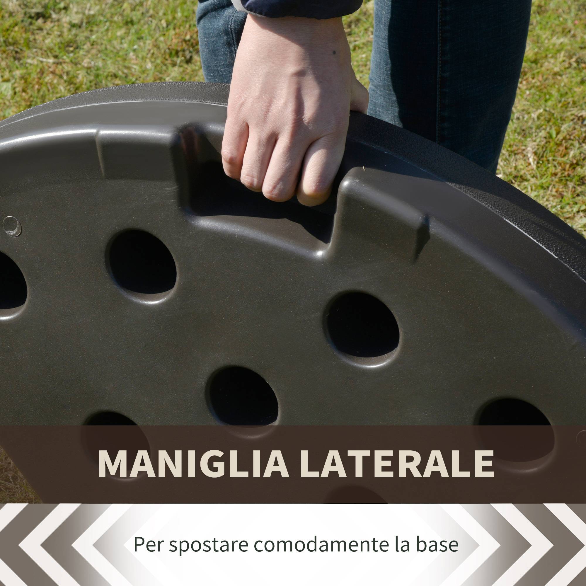 Set de 4 poids pour supports de parasol, base en HDPE, remplissable avec 68 kg d'eau ou 100 kg de sable et eau, 100x100x10,5 cm, café - Image 8