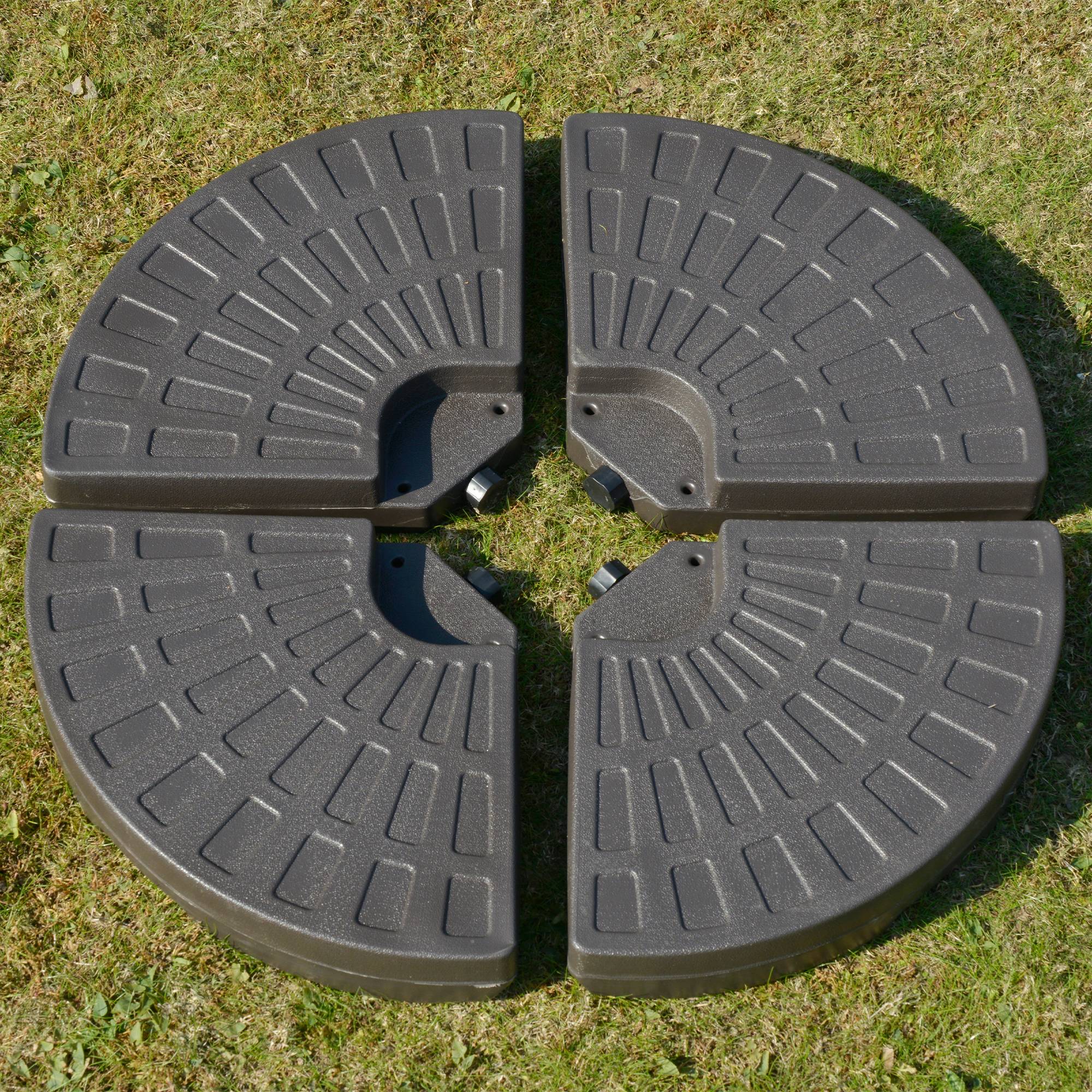 Set de 4 poids pour supports de parasol, base en HDPE, remplissable avec 68 kg d'eau ou 100 kg de sable et eau, 100x100x10,5 cm, café - Image 4