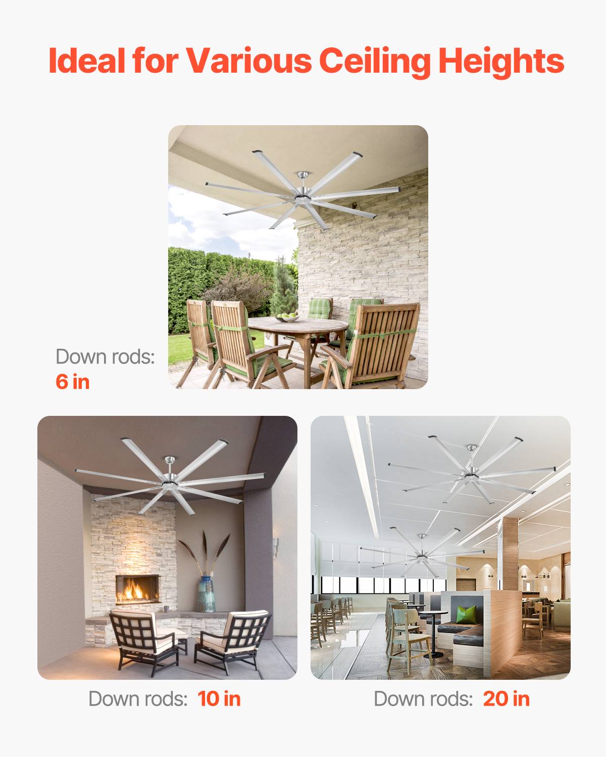 VEVOR Ventilateur plafond sans lumière 243 cm, 8 pales alu, télécommande, nickel brossé. - Image 6