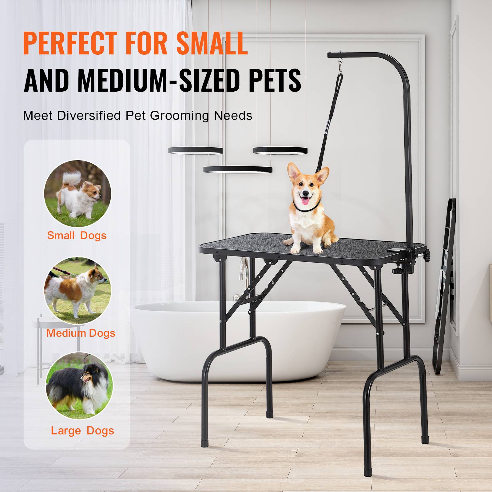 VEVOR Table toilettage chien pliable 807,7x459,7 mm, charge 99,8 kg, 1 potence. Pour petits/moyens chiens. - Image 6