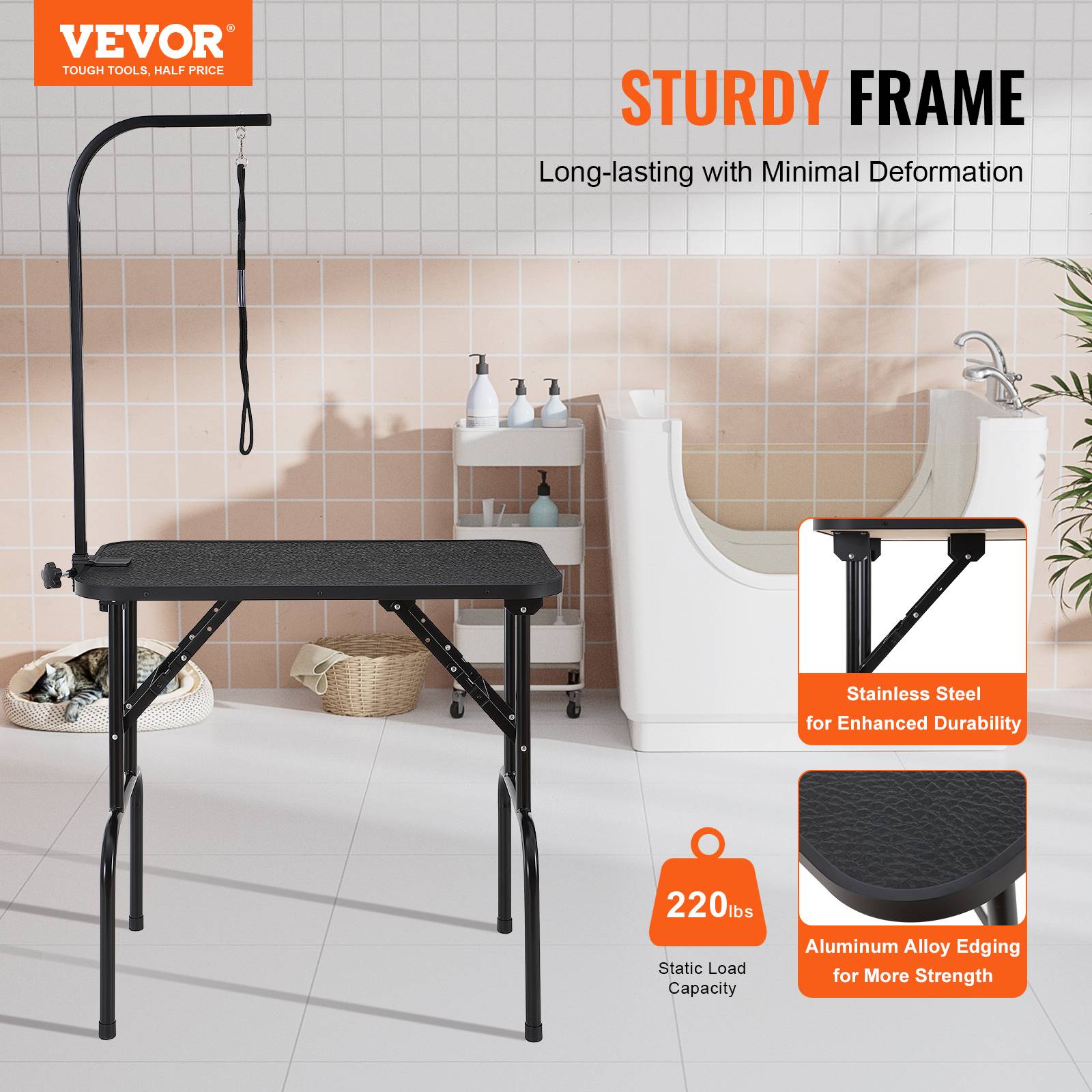VEVOR Table toilettage chien pliable 807,7x459,7 mm, charge 99,8 kg, 1 potence. Pour petits/moyens chiens. - Image 2