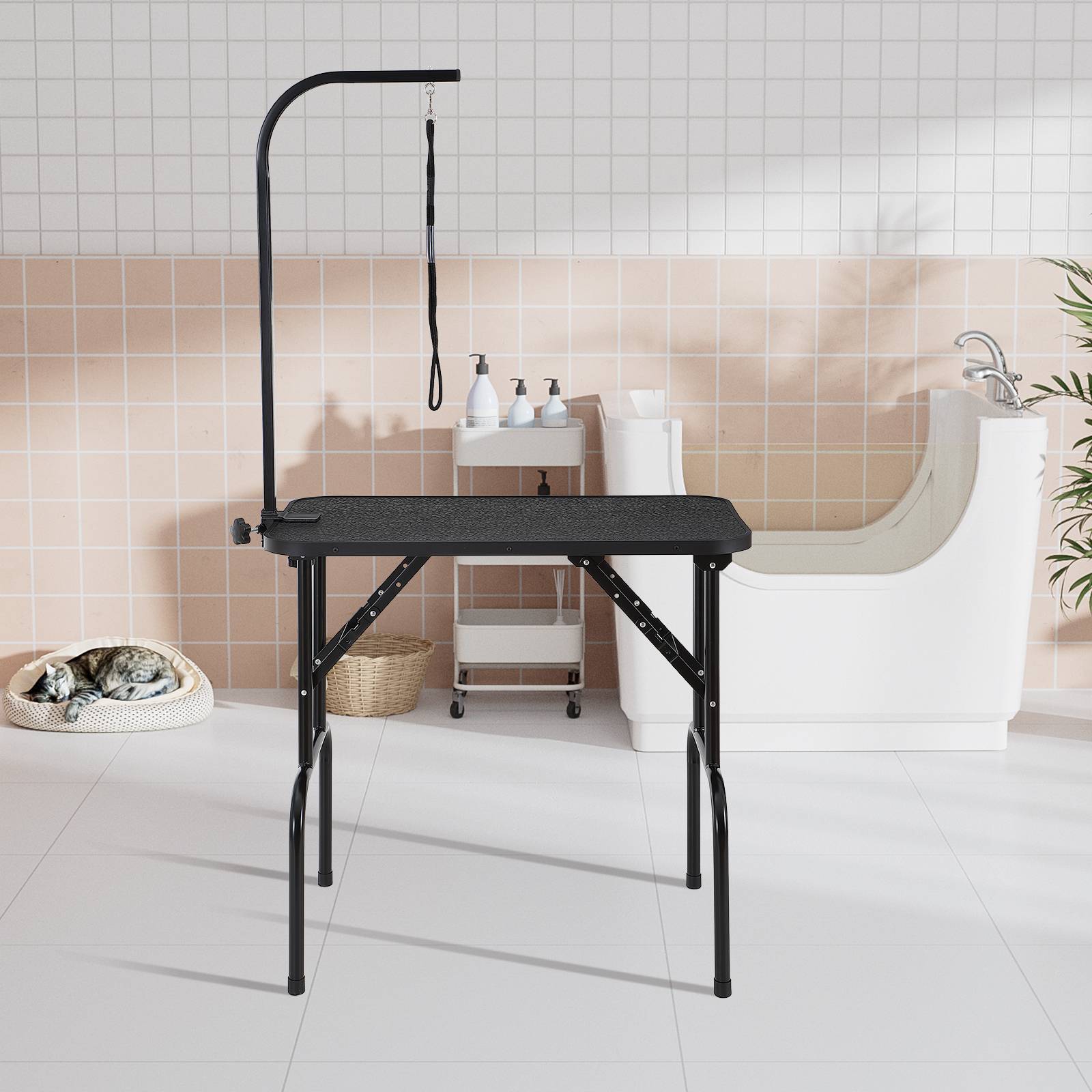 VEVOR Table toilettage chien pliable 807,7x459,7 mm, charge 99,8 kg, 1 potence. Pour petits/moyens chiens. - Image 8