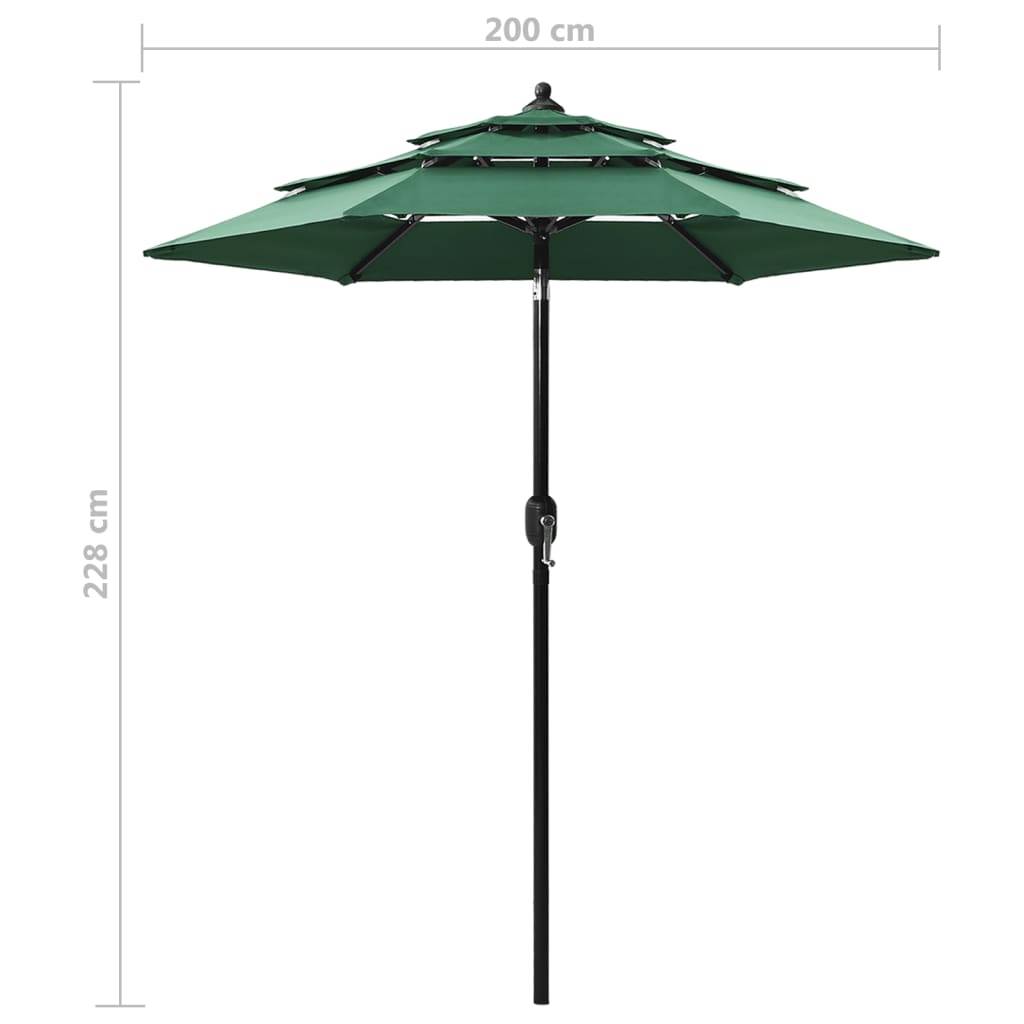 Helloshop26 - Parasol mobilier de jardin à 3 niveaux avec mât en aluminium 2 m vert - Imagen 7