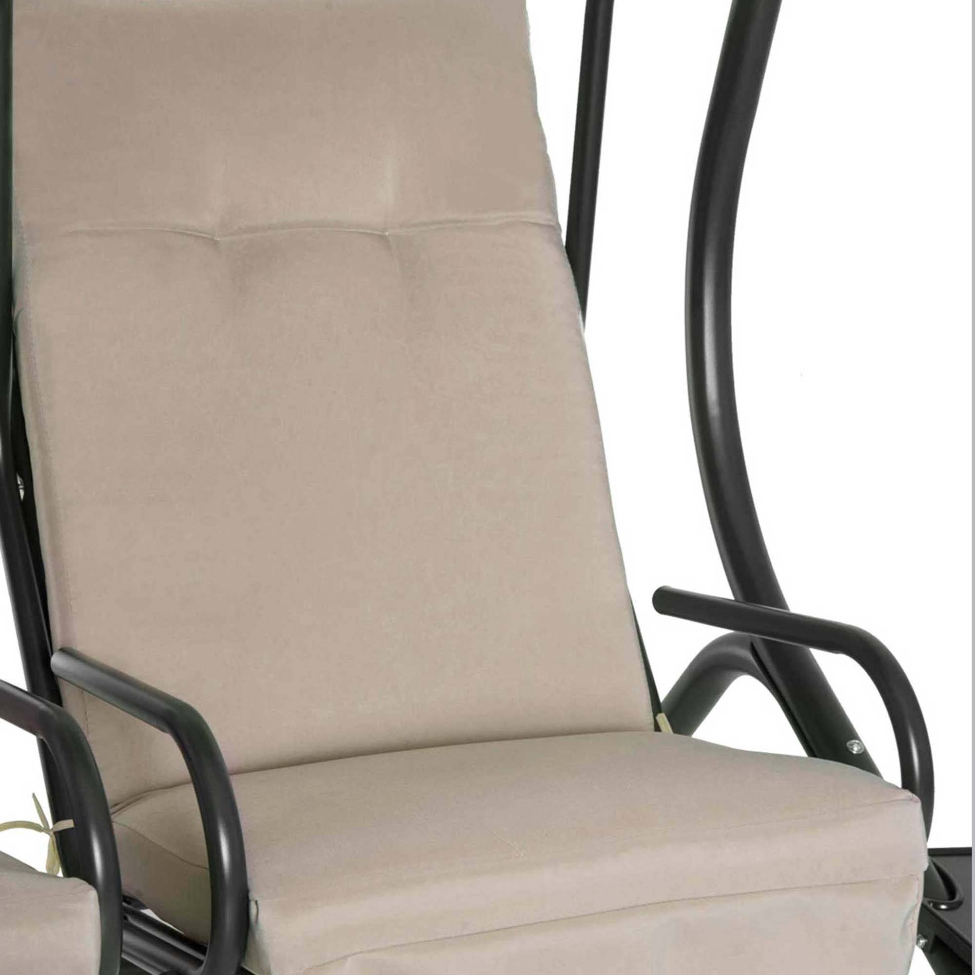 Outsunny - Balancelle de jardin 2 places indépendantes 2 tablettes supports coussins assise dossier grand confort acier noir polyester beige - Outsunny - Imagen 9
