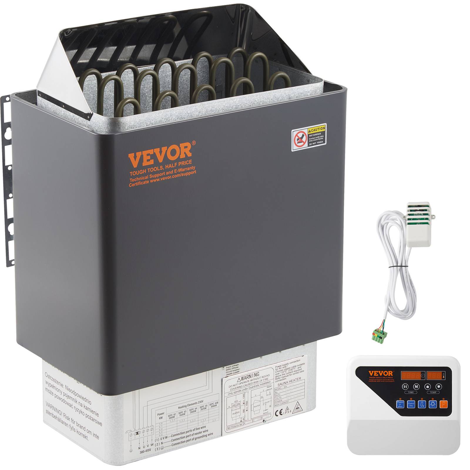 VEVOR Poêle électrique sauna 9 KW, pour 9-13 m³, chauffe 104-221°F, en acier inox avec contrôle externe. - Image 1