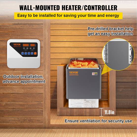 VEVOR Poêle électrique sauna 9 KW, pour 9-13 m³, chauffe 104-221°F, en acier inox avec contrôle externe. - Image 5