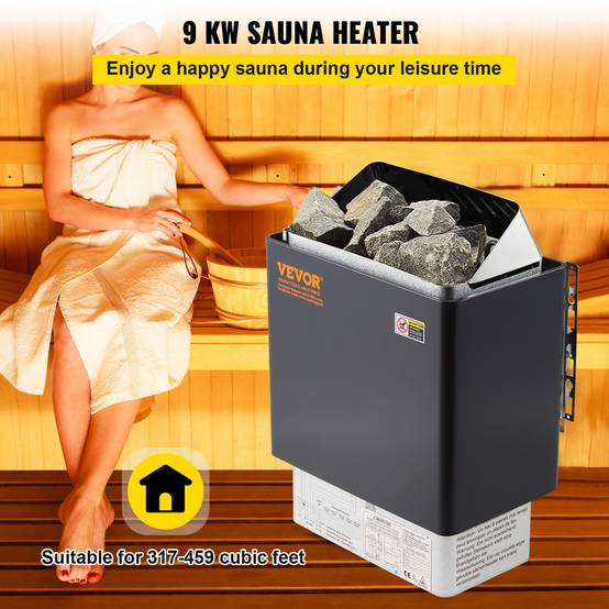 VEVOR Poêle électrique sauna 9 KW, pour 9-13 m³, chauffe 104-221°F, en acier inox avec contrôle externe. - Image 2