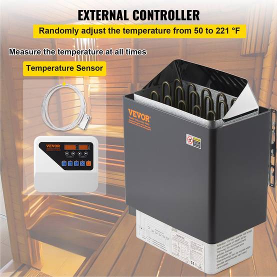 VEVOR Poêle électrique sauna 9 KW, pour 9-13 m³, chauffe 104-221°F, en acier inox avec contrôle externe. - Image 4