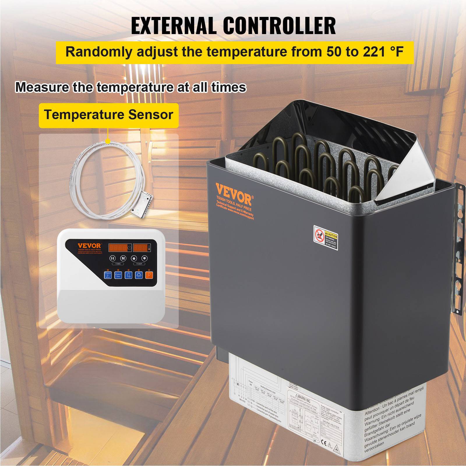 VEVOR Poêle électrique sauna 9 KW, pour 9-13 m³, chauffe 104-221°F, en acier inox avec contrôle externe. - Image 4