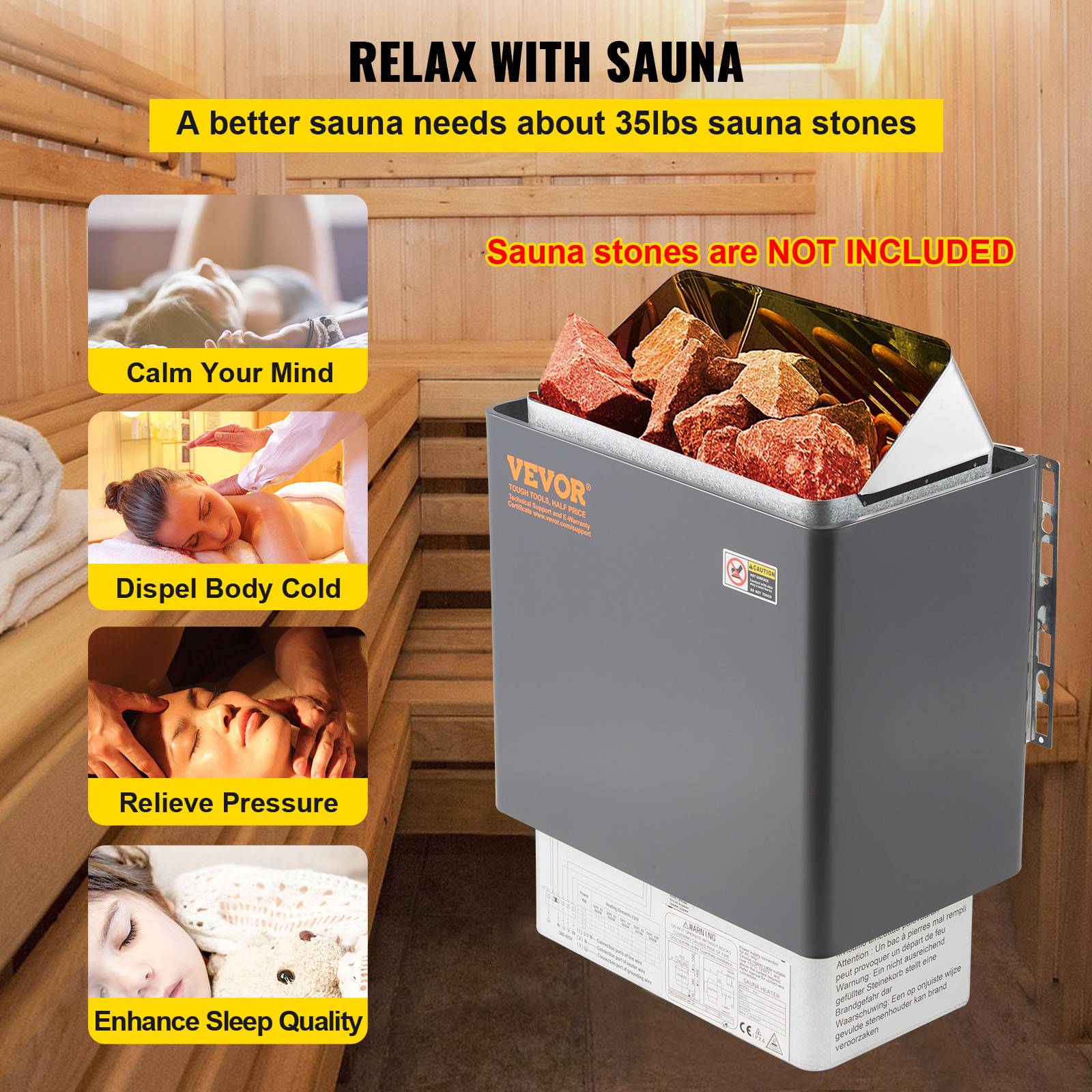 VEVOR Poêle électrique sauna 9 KW, pour 9-13 m³, chauffe 104-221°F, en acier inox avec contrôle externe. - Image 6