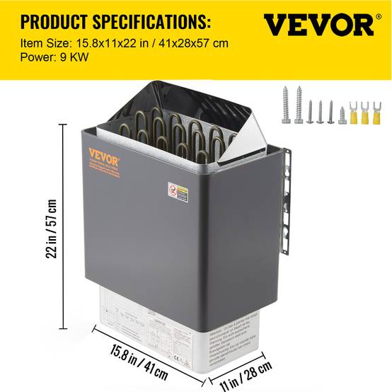 VEVOR Poêle électrique sauna 9 KW, pour 9-13 m³, chauffe 104-221°F, en acier inox avec contrôle externe. - Image 7