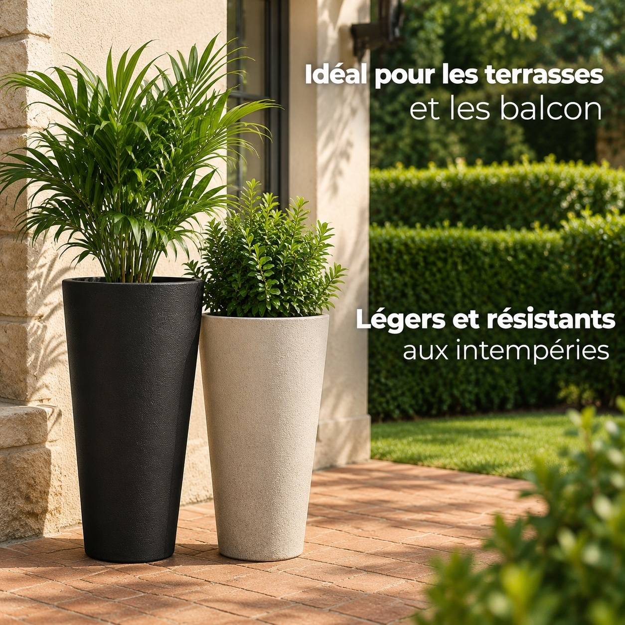 Lot de 2 Pots de Fleurs Plastiques Hauts Modernes Résistants Intérieur Extérieur - Image 4