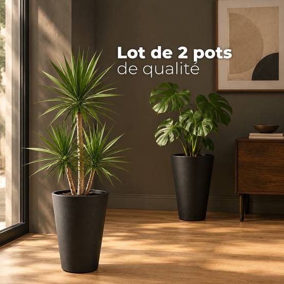 Lot de 2 Pots de Fleurs Plastiques Hauts Modernes Résistants Intérieur Extérieur - Image 6