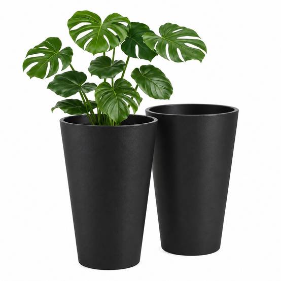 Lot de 2 Pots de Fleurs Plastiques Hauts Modernes Résistants Intérieur Extérieur - Image 1