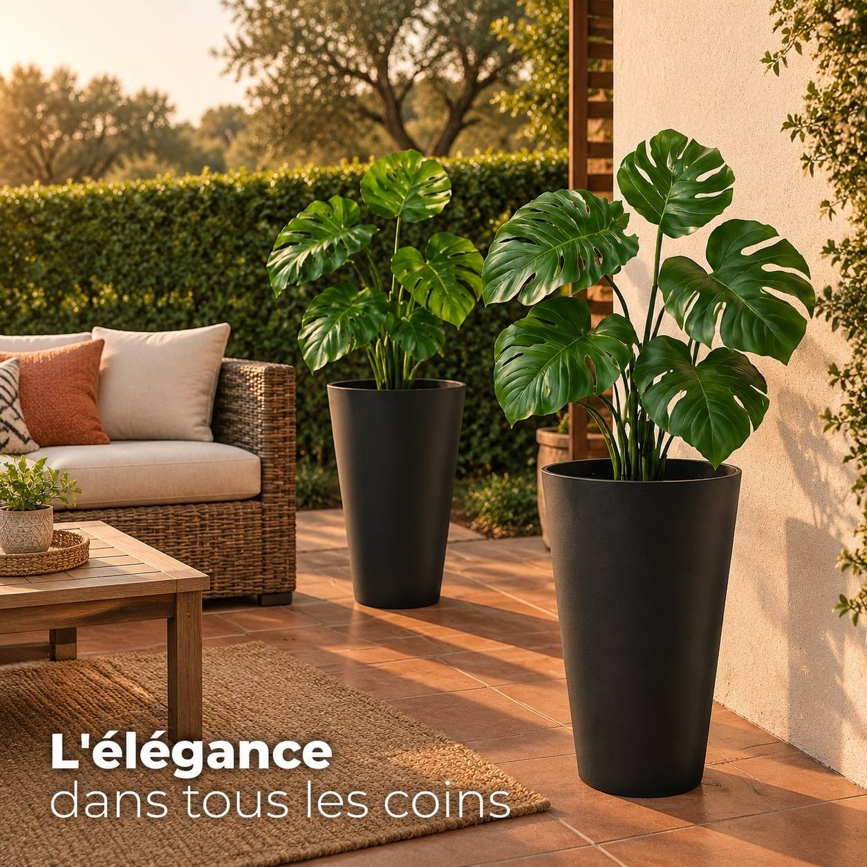 Lot de 2 Pots de Fleurs Plastiques Hauts Modernes Résistants Intérieur Extérieur - Image 7